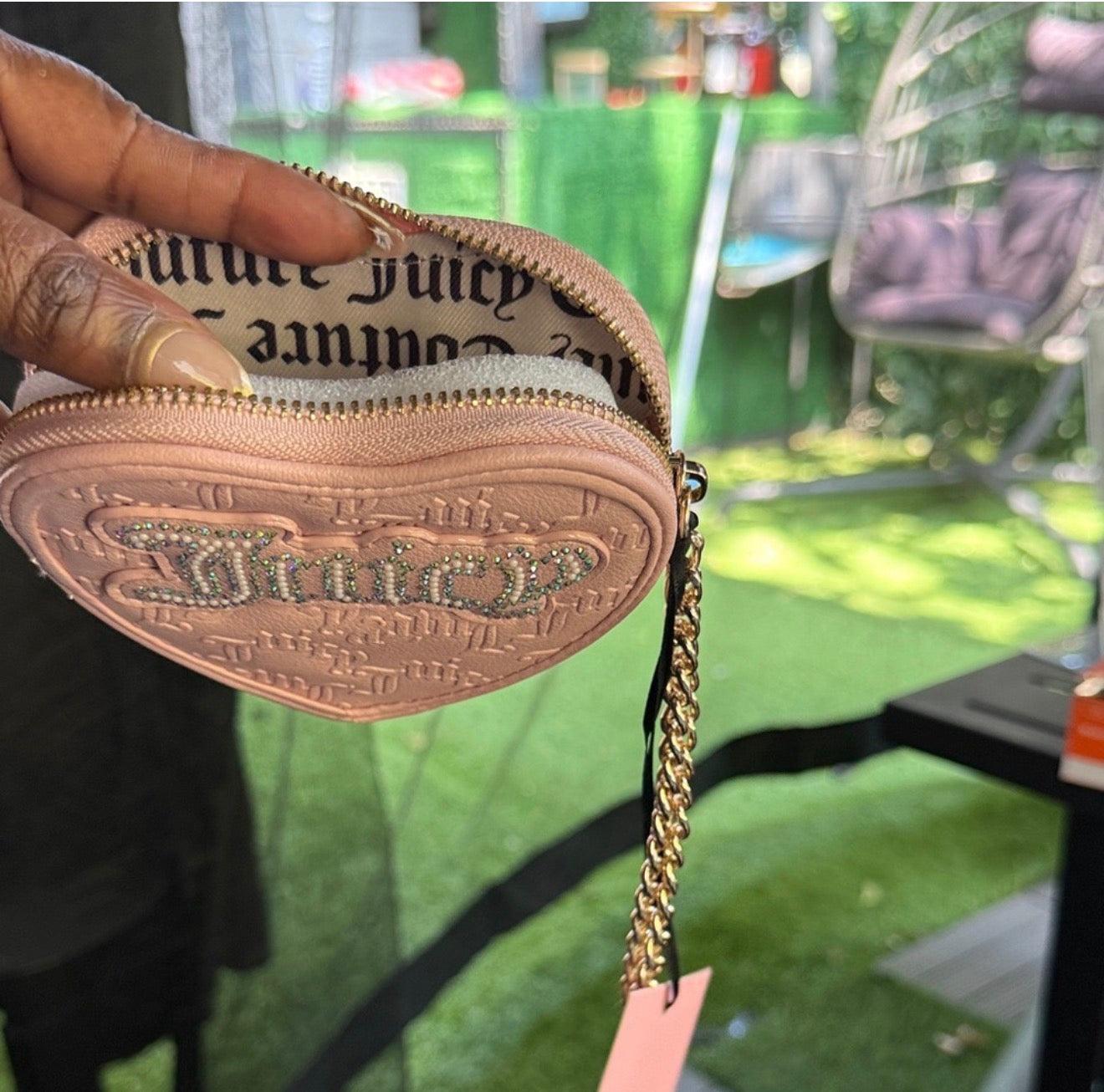 Juicy Couture Pink Heart key holder with gold chain