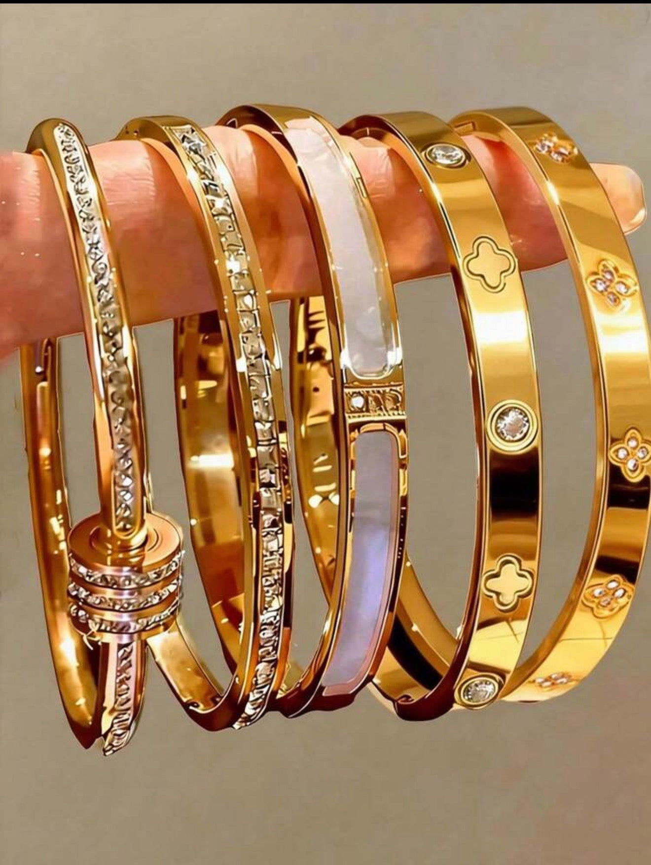 Multi style stainless steel bangle set of 5