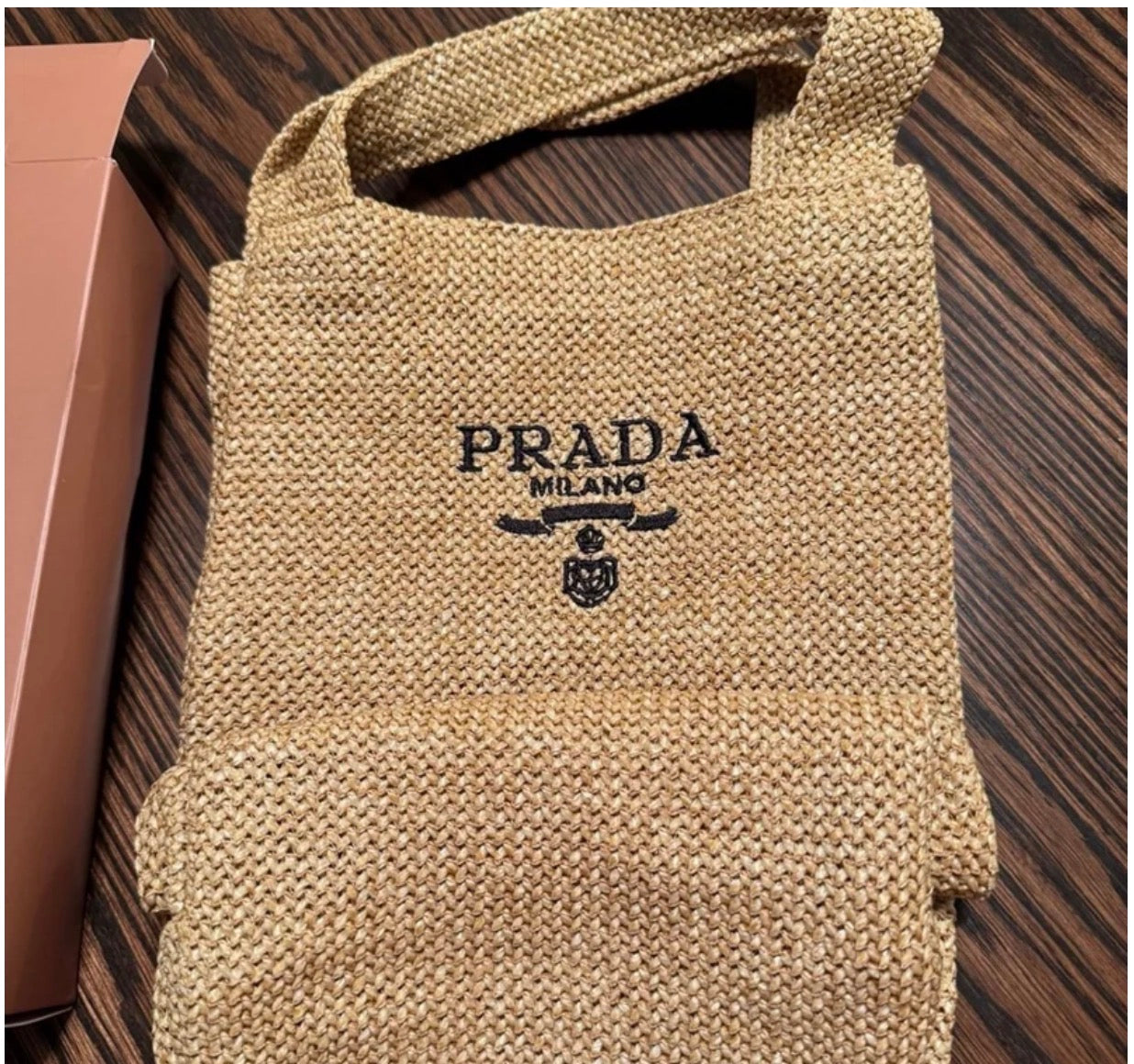 Prada tan woven bag small