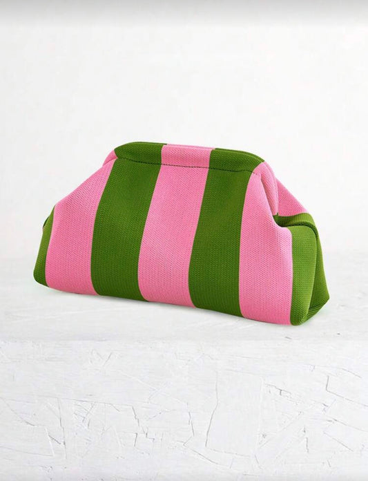 Green & pink knitted clutch