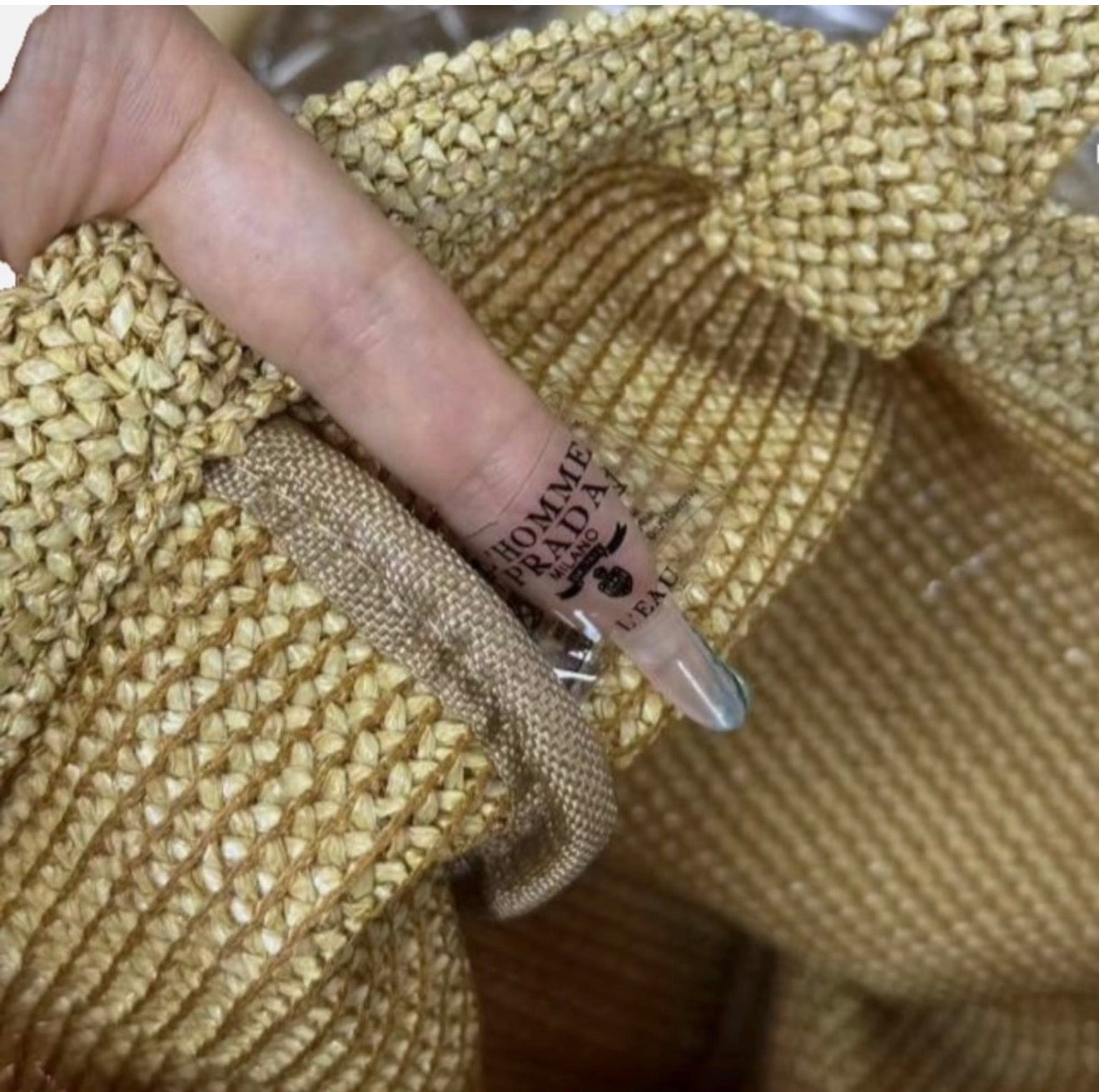 Prada tan woven bag small