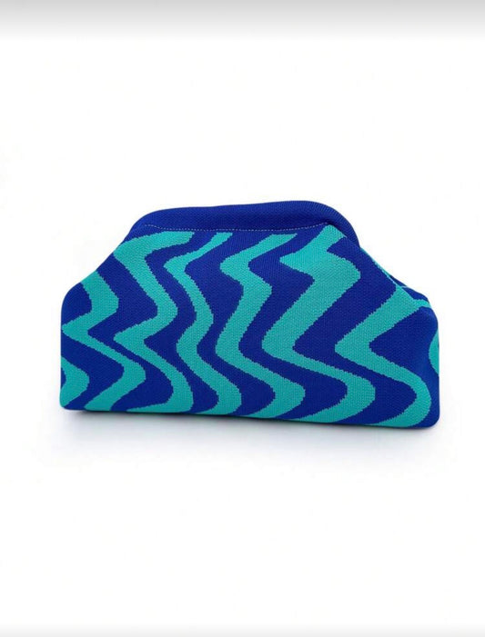 Blue knitted clutch