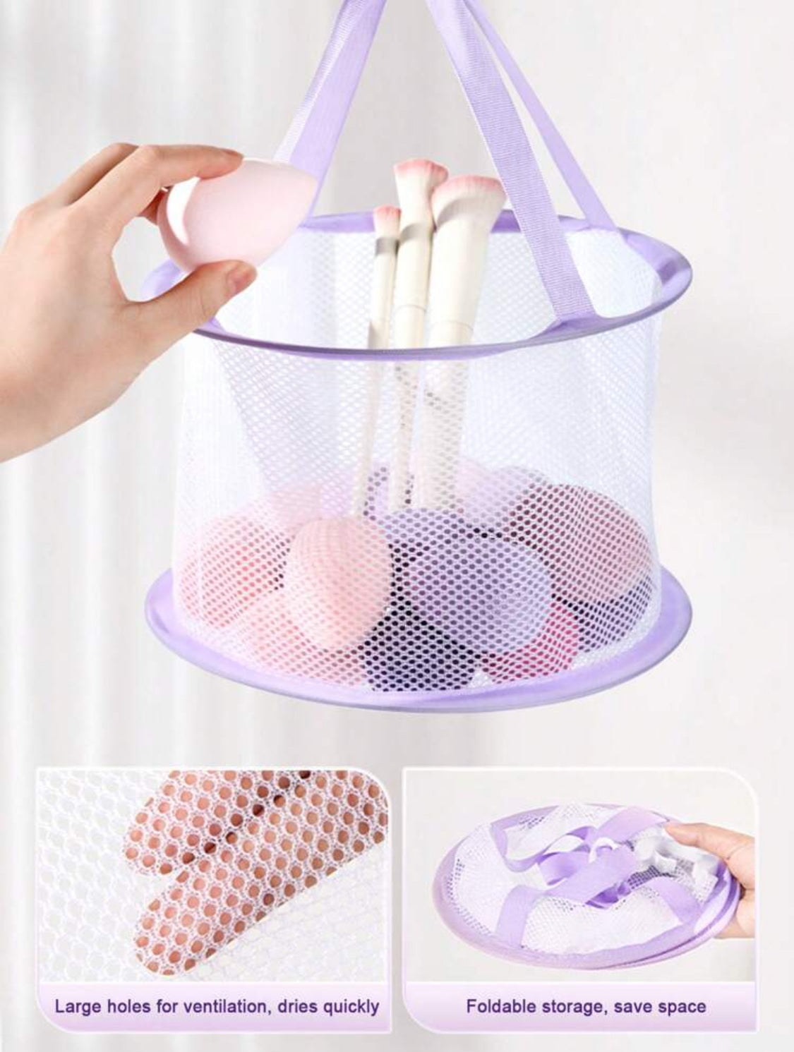 Makeup brush and sponge drying rack with cover